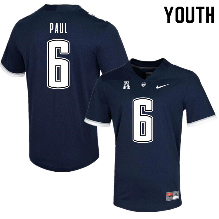 Youth #6 Keyshawn Paul Uconn Huskies College Football Jerseys Sale-Navy - Click Image to Close